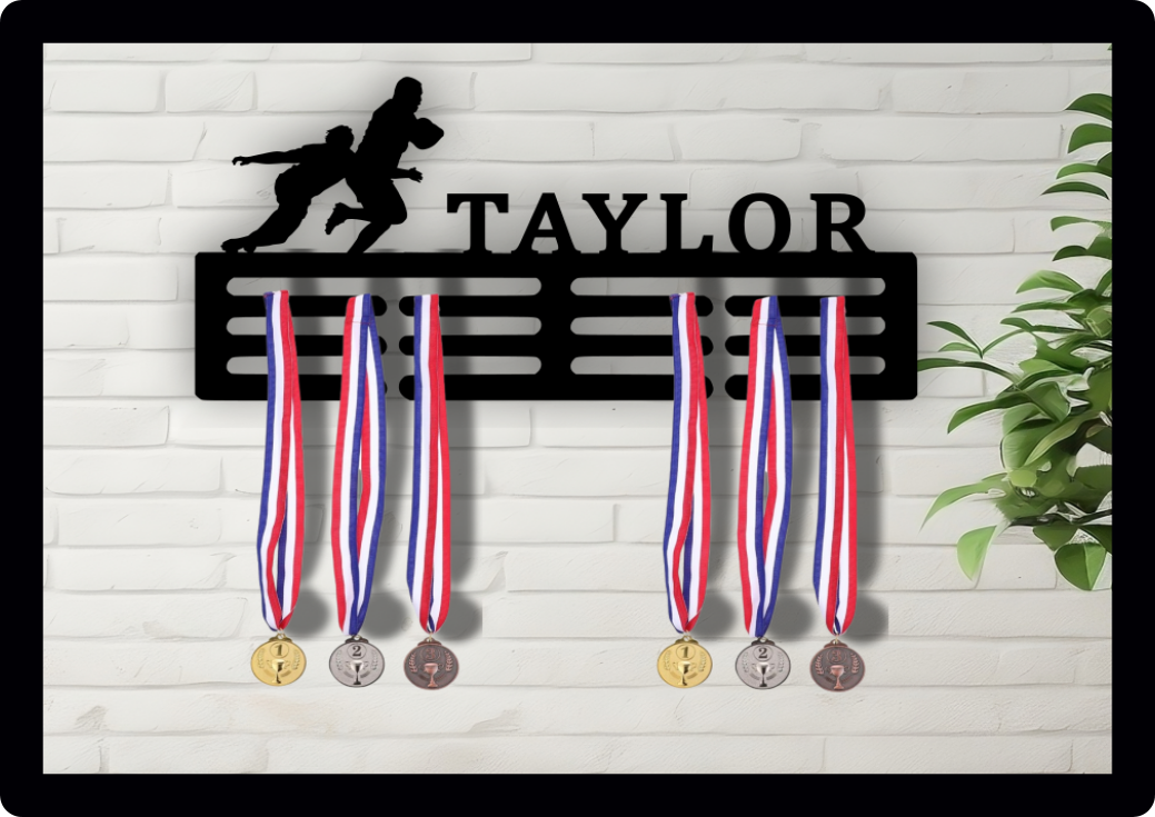 Rugby Medal Hanger custom personalised name ribbon Medal Holder Wall Display Rack