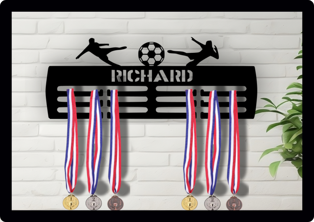 Personalised Medal Hanger Medal Holder Wall Display Rack Football Player Ball Soccer