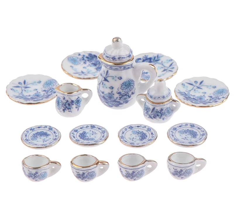15Pcs 1:12 Dollhouse Miniature's Tableware Set Porcelain Ceramic