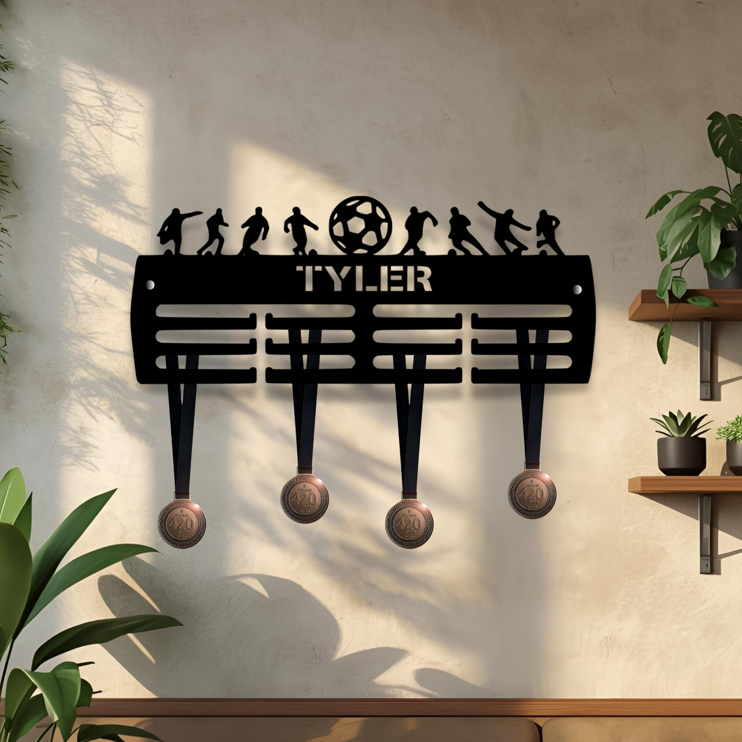 Personalised Medal Hanger Medal Holder Wall Display Rack Football Player Ball Soccer