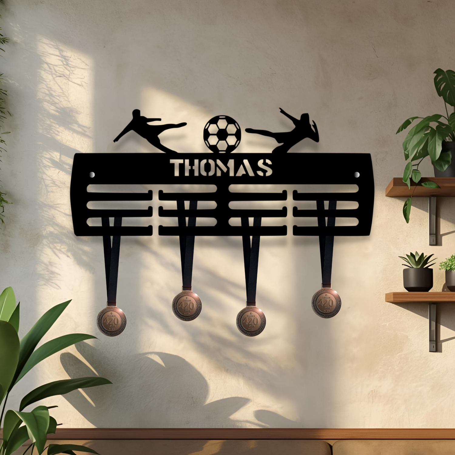 Personalised Medal Hanger Medal Holder Wall Display Rack Football Player Ball Soccer