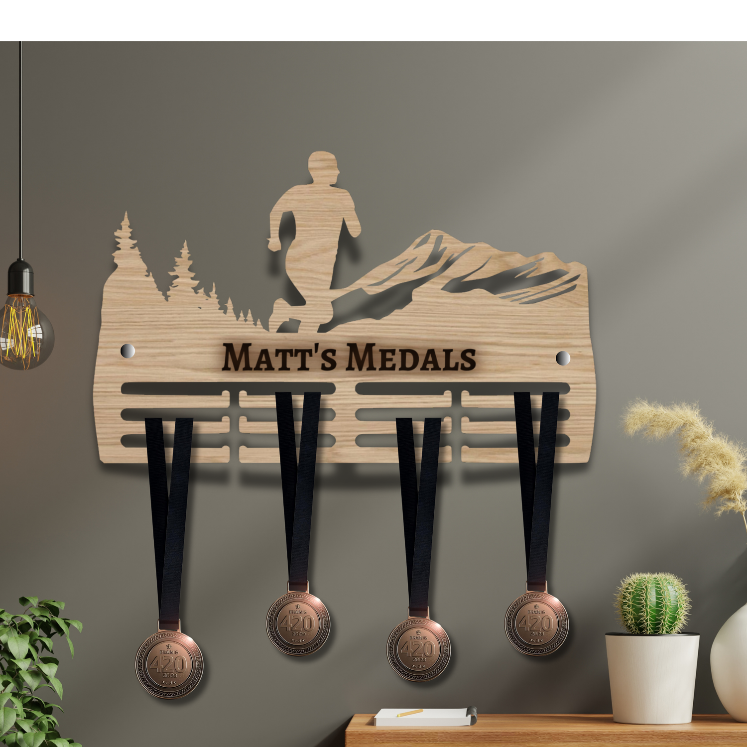 Wooden Personalised Girls Trail Running Medal Hanger