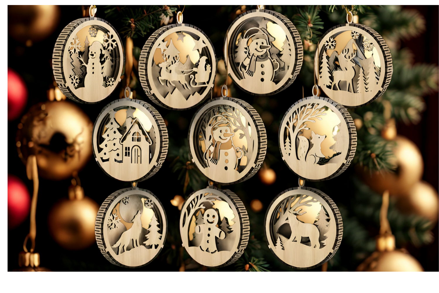 3D Rustic Wooden Christmas Tree Decorations