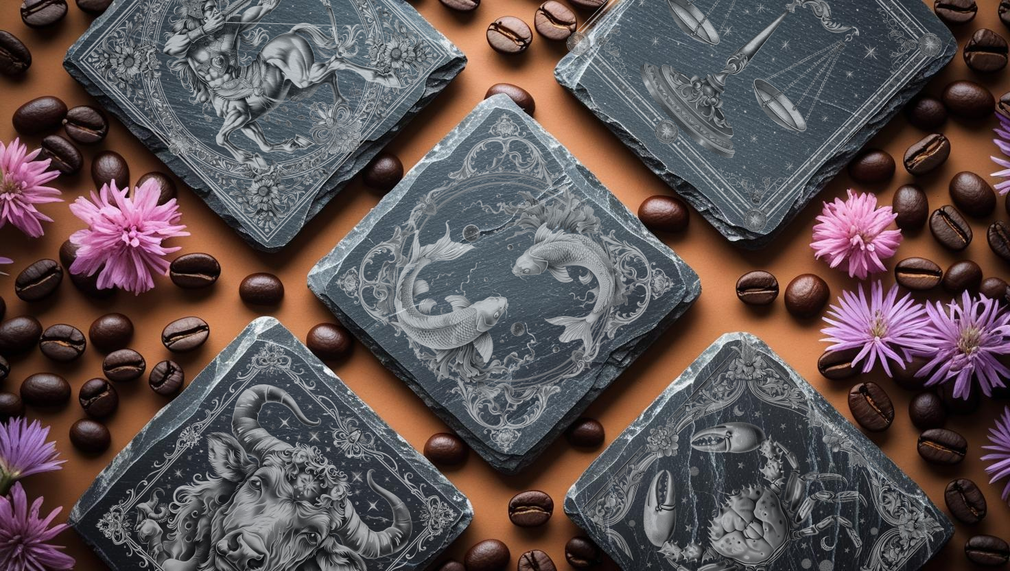 Engraved Zodiac Star Sign Slate Coaster