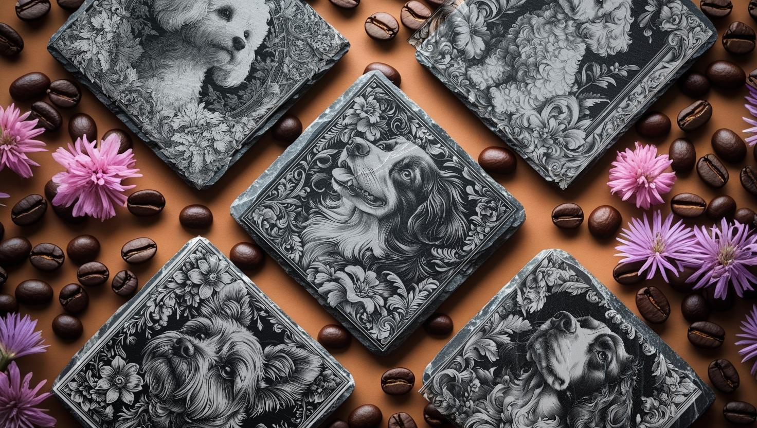 Engraved Dog breed slate coasters