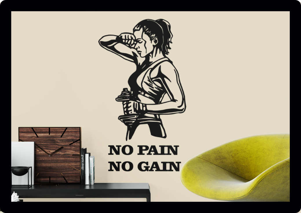 Female Women Fitness Gym Weights No Pain no gain workout slogan Wall Art Vinyl Decal Sticker