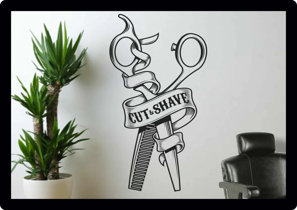 BARBERSHOP wall sticker sign Art Vinyl Decal Sticker Mural scissors hair dresser salon BARBER