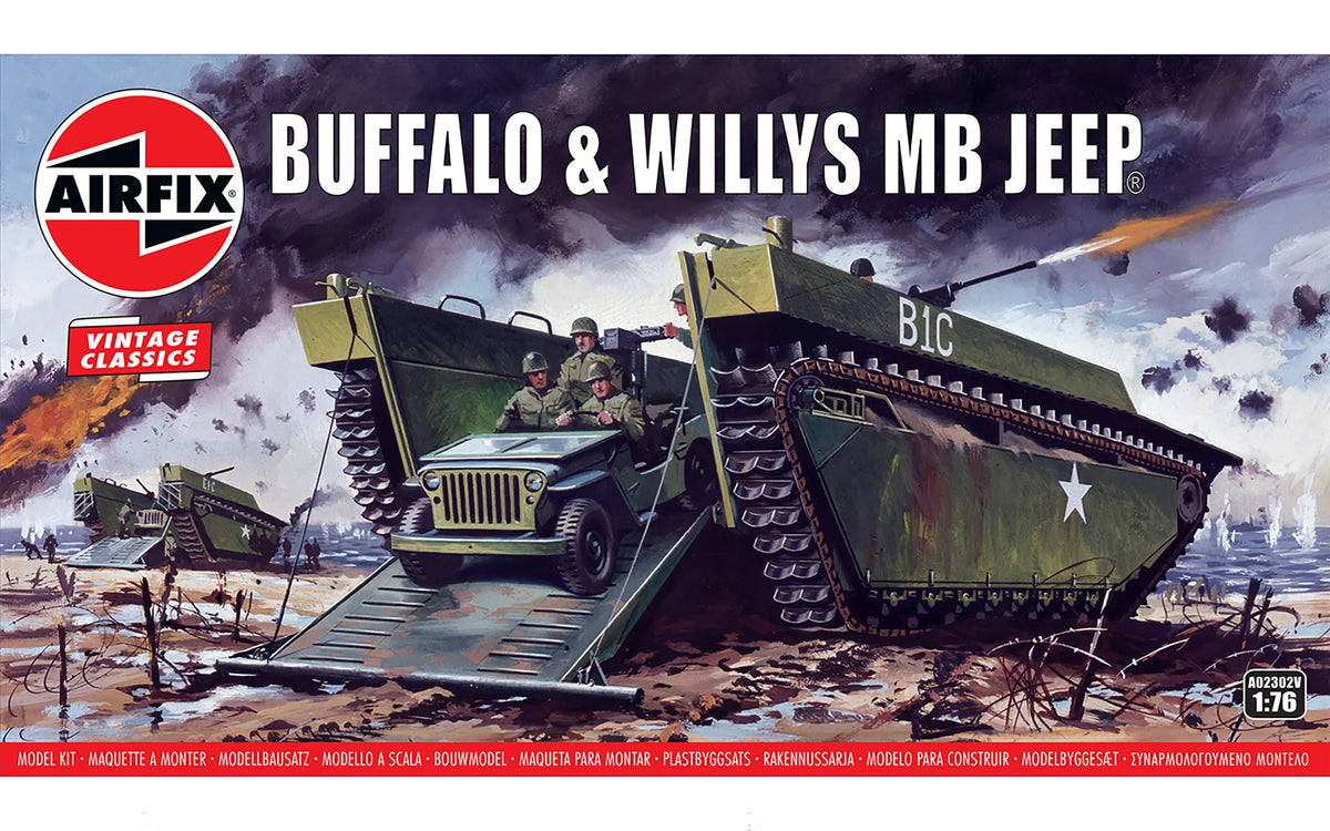 Airfix 1/72 Buffalo &amp Willys MB Jeep Military vintage Classic Scale Model Kit