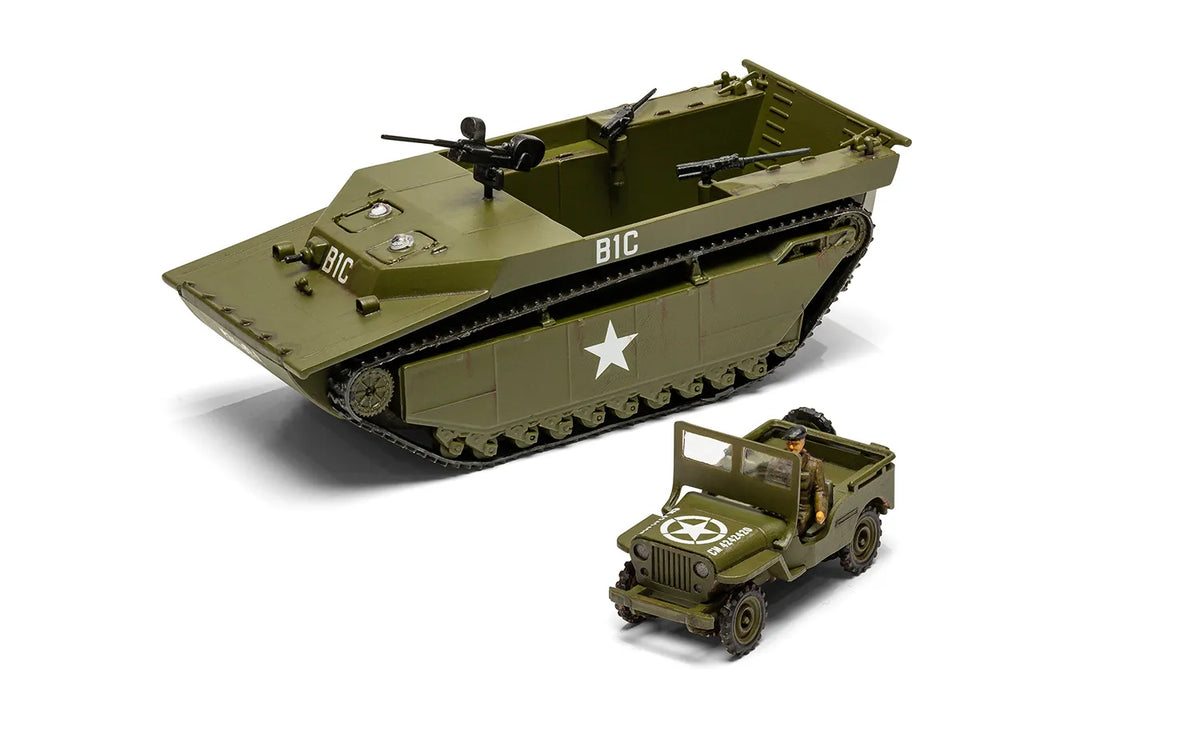 Airfix 1/72 Buffalo &amp Willys MB Jeep Military vintage Classic Scale Model Kit