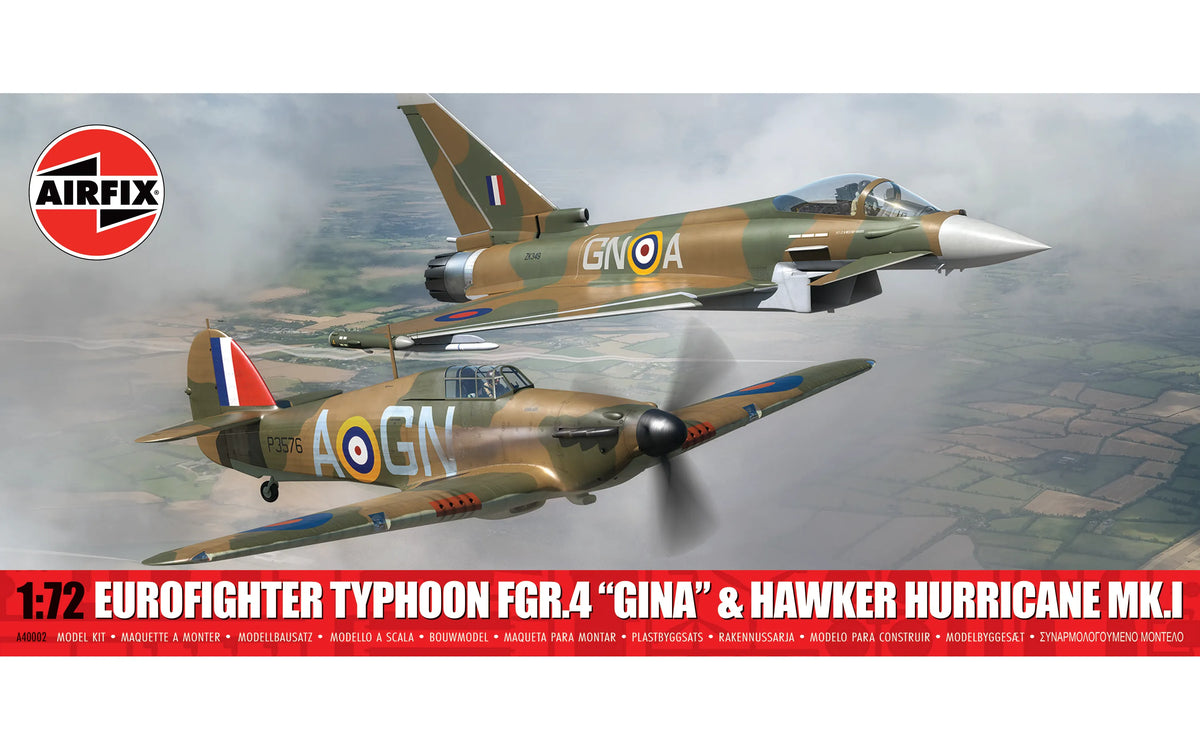 Airfix 1/72 Eurofighter Typhoon FGR.4 (GINA) + Hawker Hurricane Mk.I (Twin Pack) Scale Model Kit