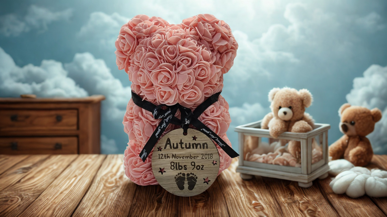 Rose Bear Engraved Plaque New Born Baby Gift