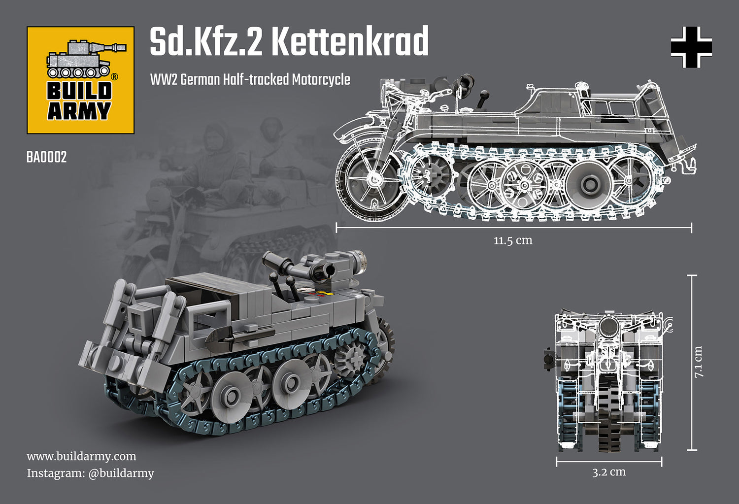Kettenkrad Tracked Motorcycle Military Building Block Set