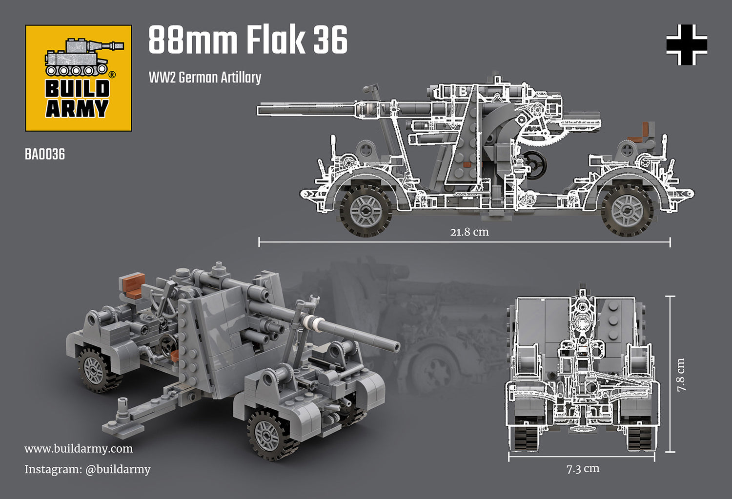 88mm Flak 36 Artillery Military Building Block Set