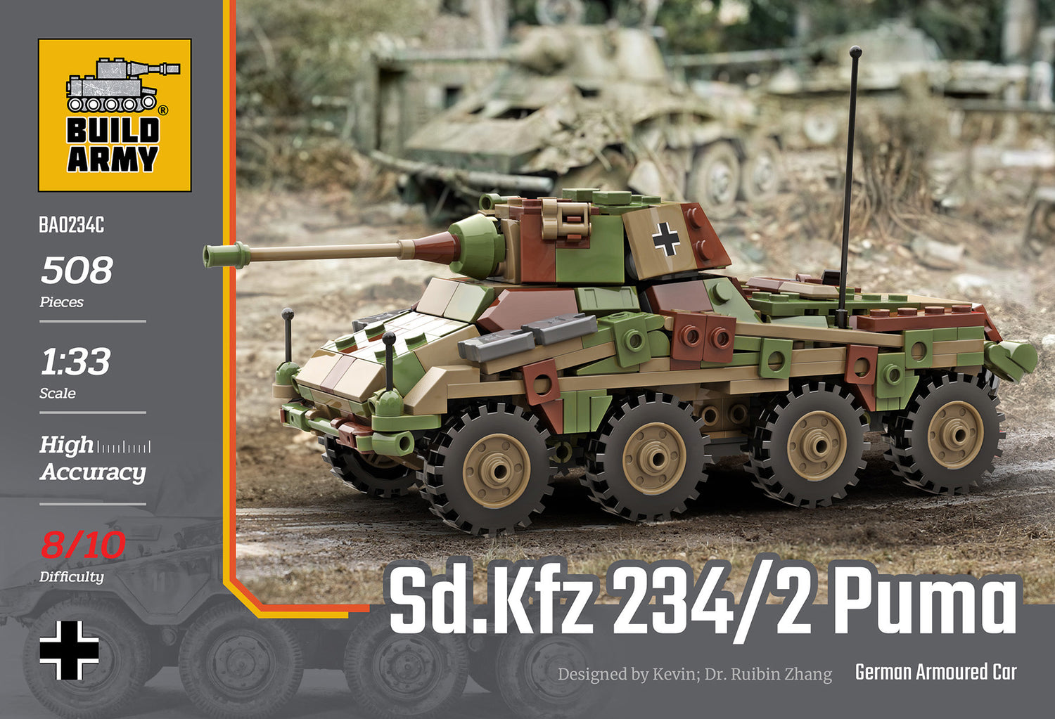 Build Army Sd.Kfz.234/2 Puma Tank 1:33 Brick Model 508pcs B0234C