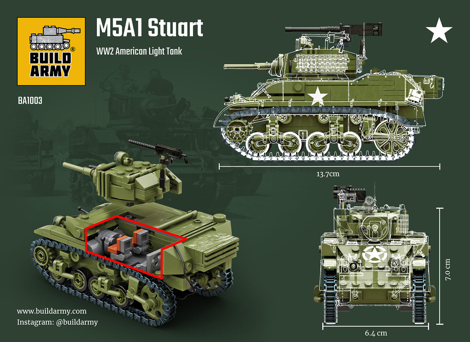 M5A1 Stuart Light Tank Buildamy Military Building Block Set