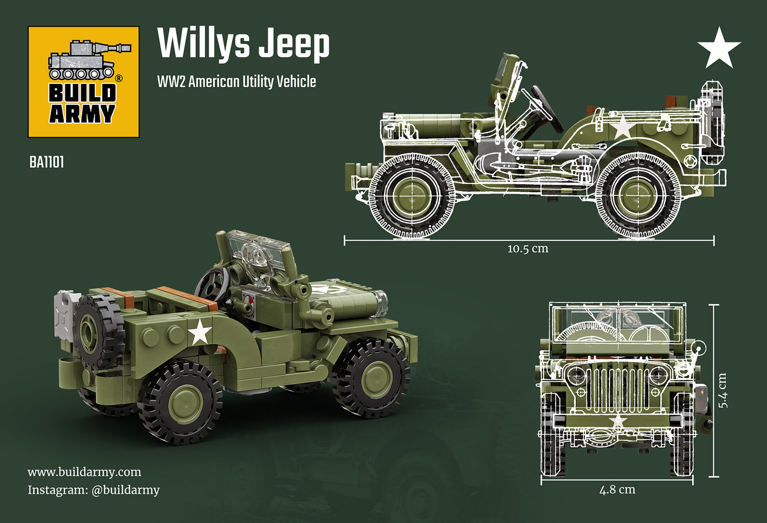 Willys MB Jeep Utility Vehicle Buildamy Military Building Block Set
