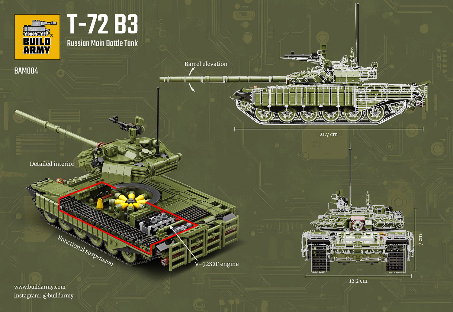 T-72 B3 Main Battle Tank Military Building Block Set