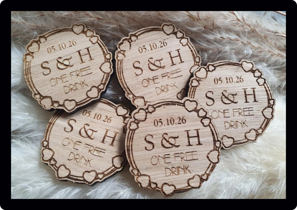 Personalised Wooden Drink Tokens Wedding Favours Circles Party Celebration Wooden keepsake | have a drink on us