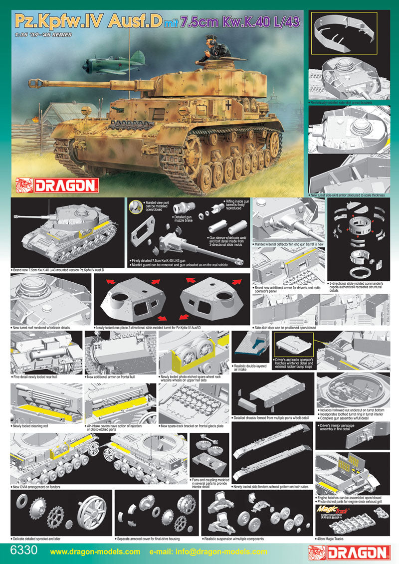 dragon 1/35 Pz.Kpfw.IV Ausf.D mit 7.5cm Kw.K.40 L/43 Tank Scale model Kit