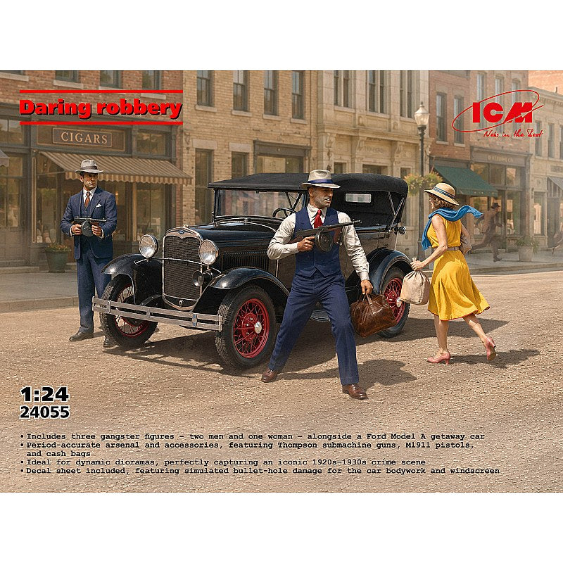 ICM 1/24 ‘Daring Robbery’ Ford Model A with 3 Gangster Figures Scale Model Kit