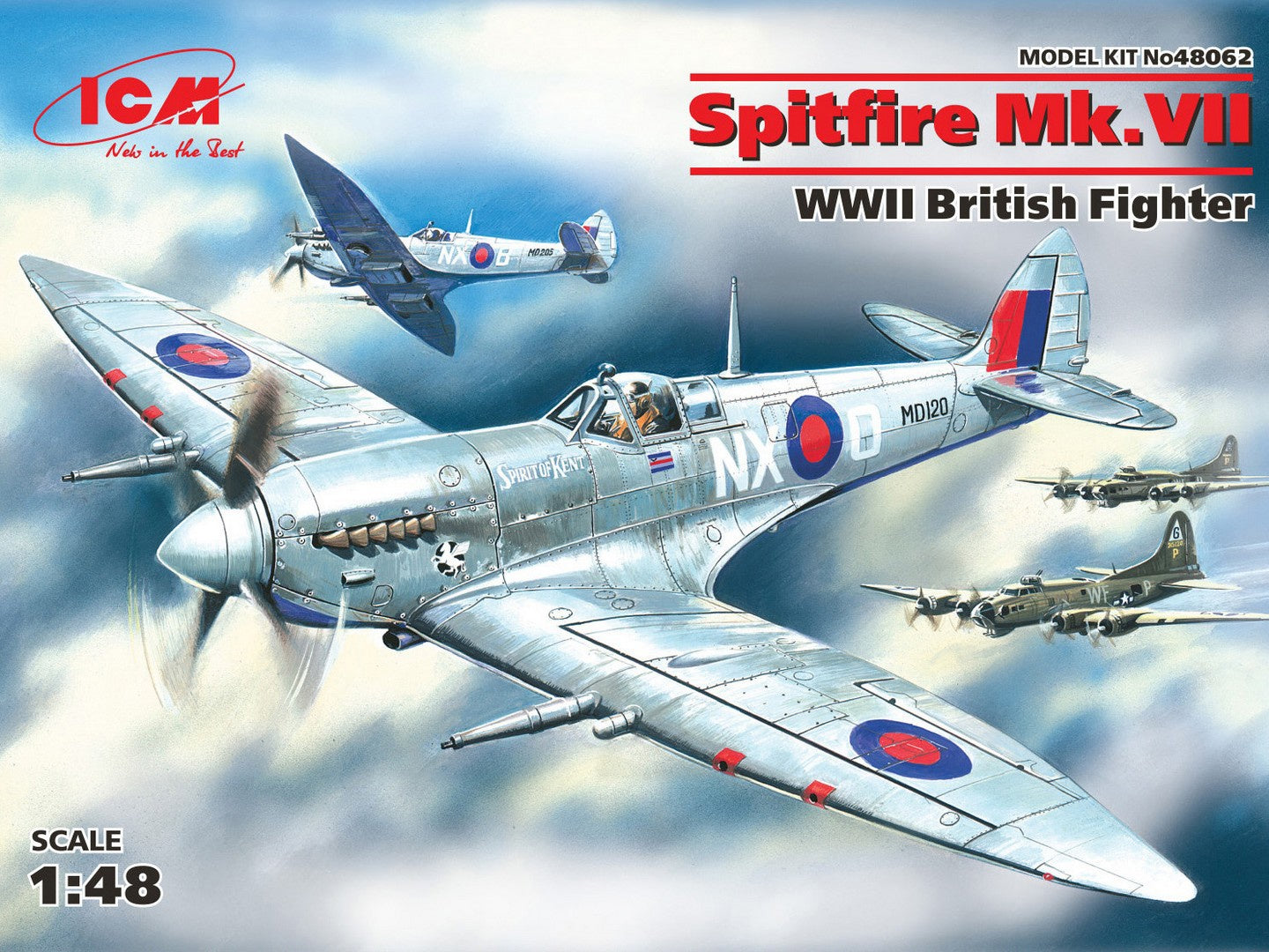 ICM 1:72 Spitfire Mk.VII WWII British Fighter Plane Scale model ICM48062