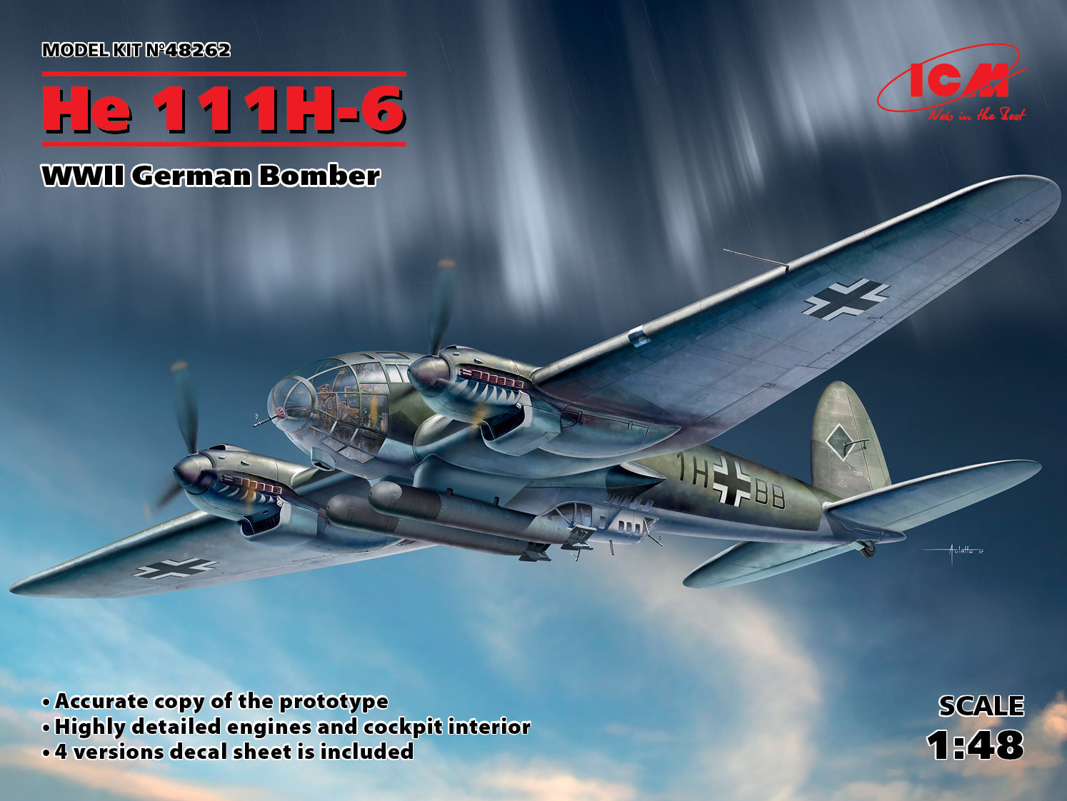 ICM 1/48 He 111H-6 WWII German Bomber Scale Model Kit 48262
