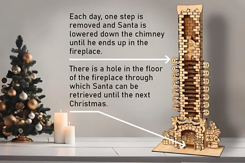 Christmas Wooden House Advent countdown calendar Santa Chimney