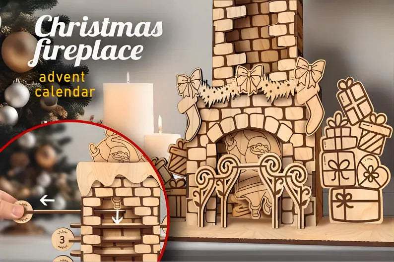 Christmas Wooden House Advent countdown calendar Santa Chimney