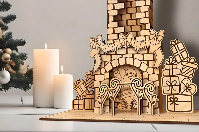 Christmas Wooden House Advent countdown calendar Santa Chimney