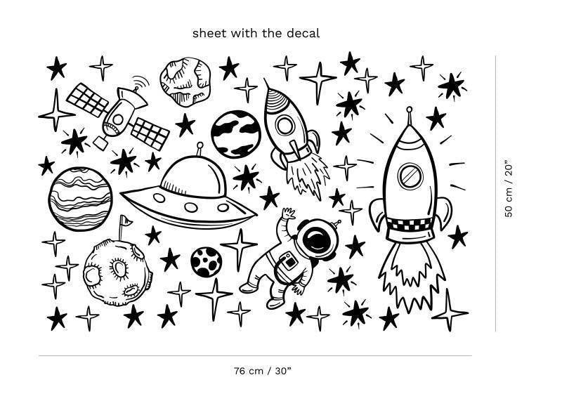 Space Rockets Stars moon alien Planets Bedroom Wall Art Vinyl Decal Sticker