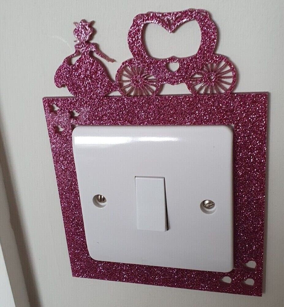 Princess girls heart star carriage Light Switch Surround Acrylic, castle Theme Kids Bedroom Décor cover UK