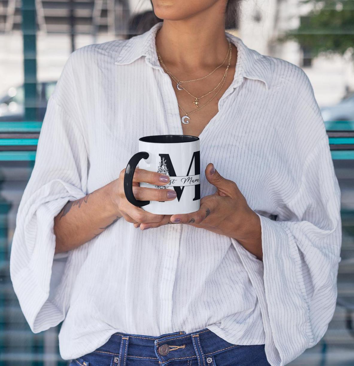 Personalised Monogram Flowers initial name mug
