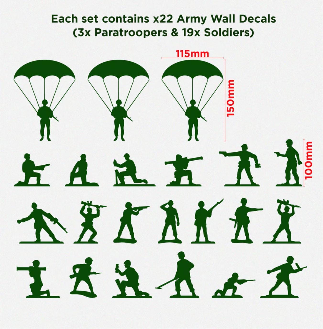 22 x Army soldiers Military Helicopter Tank battle Jeep boys girls vinyl bedroom wall Art scene sticker Decals
