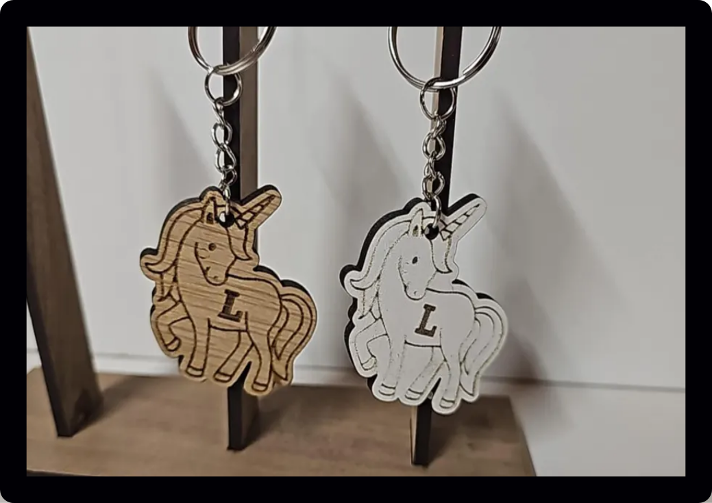 Personalised engraved wooden unicorn keyring
