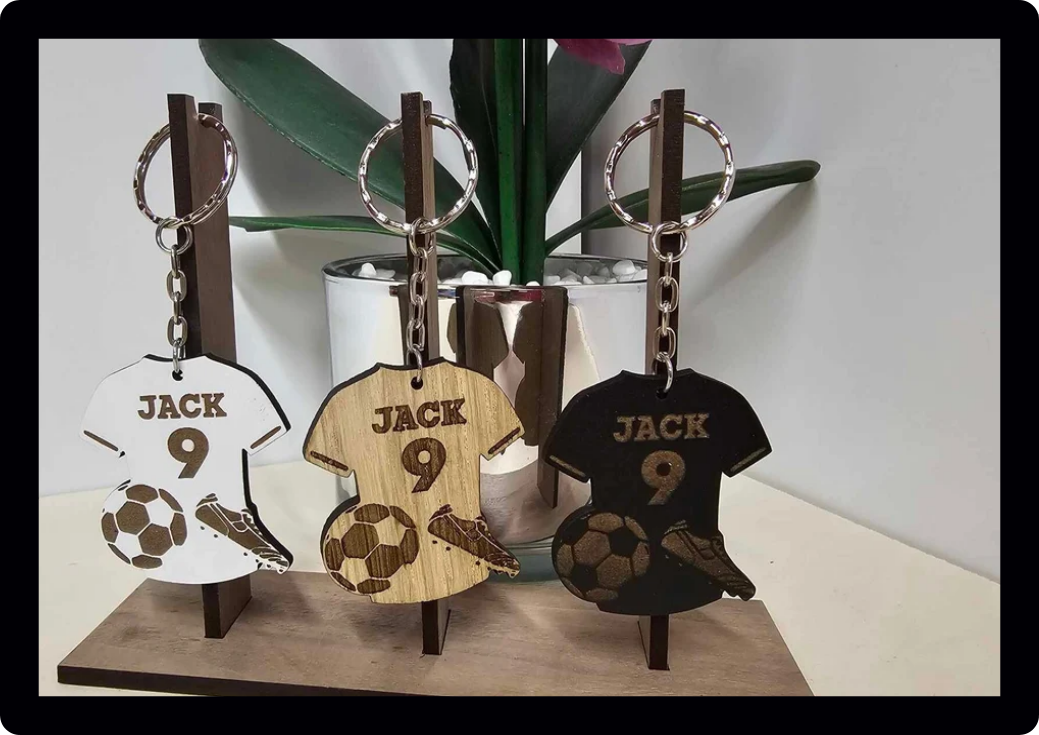 Personalised engraved wooden football keyring