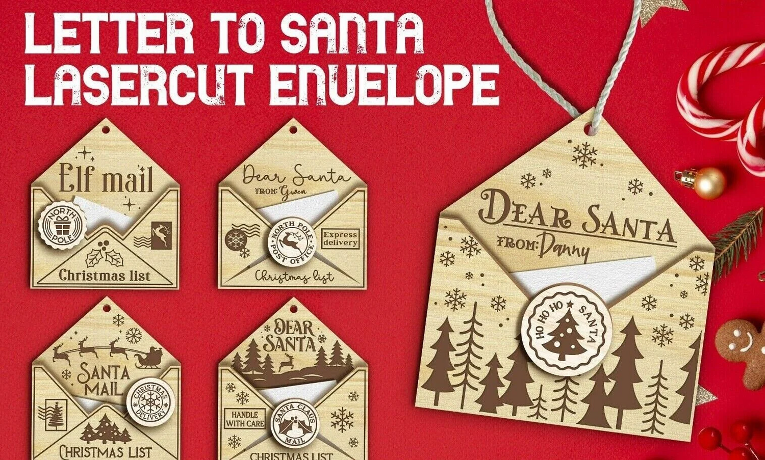 Christmas Personalised Letter To Santa Wooden Engraved Envelope Xmas Tree Decoration