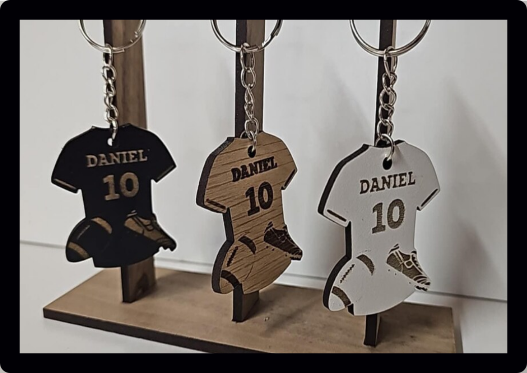 Personalised engraved wooden rugby keyring