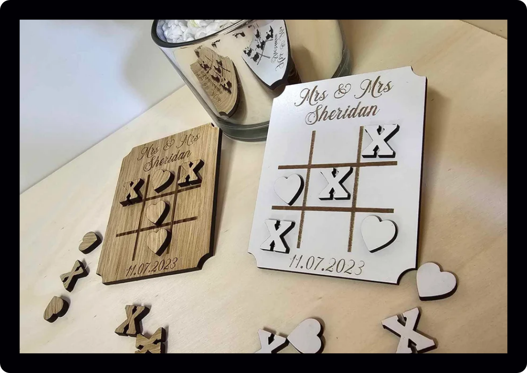 Personalised Table Top Wedding Games | Wedding Favours | Wedding Keepsake | Ring Toss | Hearts & Crosses | Kids Games