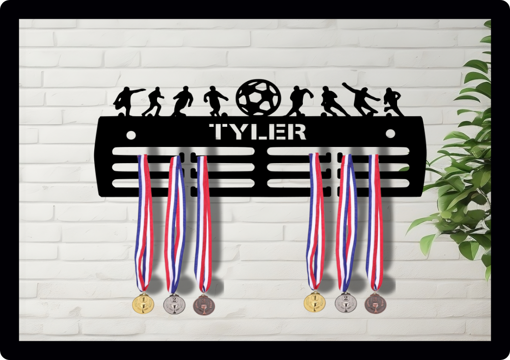 Personalised Medal Hanger Medal Holder Wall Display Rack Football Player Ball Soccer