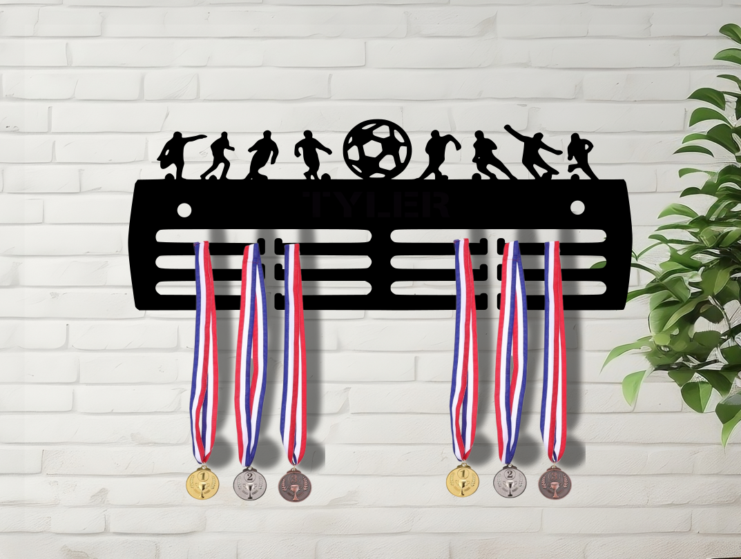 Personalised Medal Hanger Medal Holder Wall Display Rack Football Player Ball Soccer