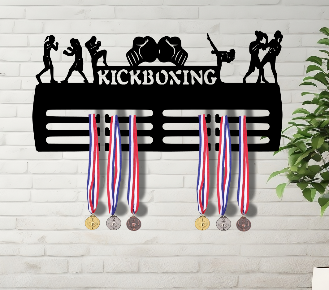 Personalised GIRLS Kick Boxing Medal Hanger Medal Holder Wall Display Rack