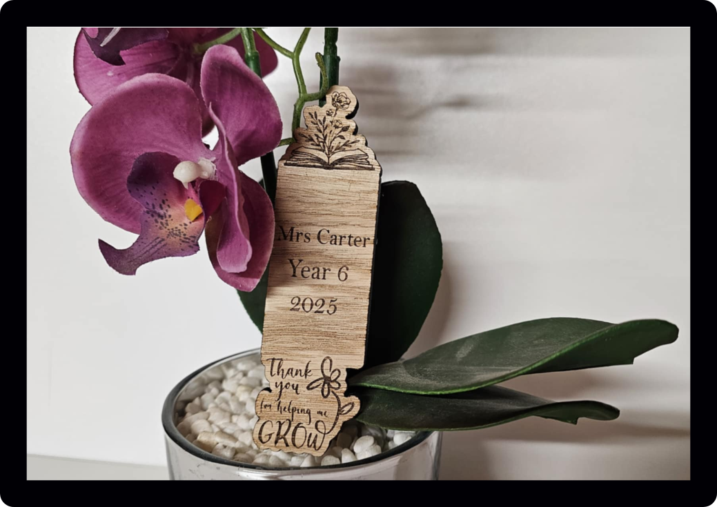Personalised engraved wooden school leavers teachers bookmark