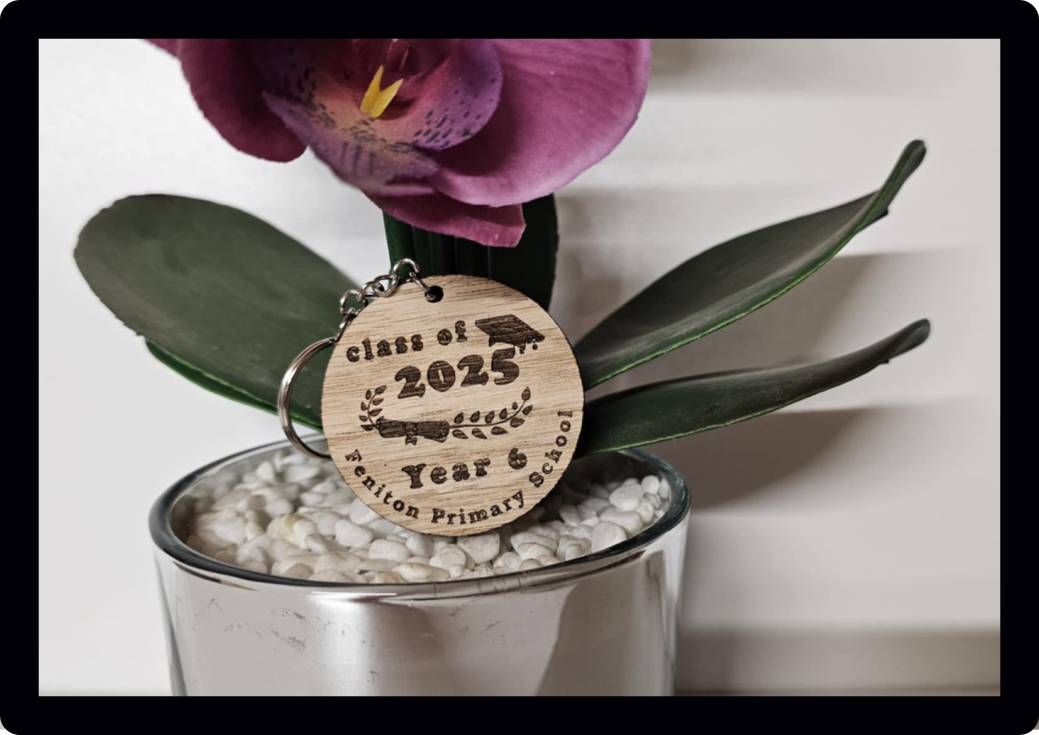 Personalised engraved wooden school leavers keyring