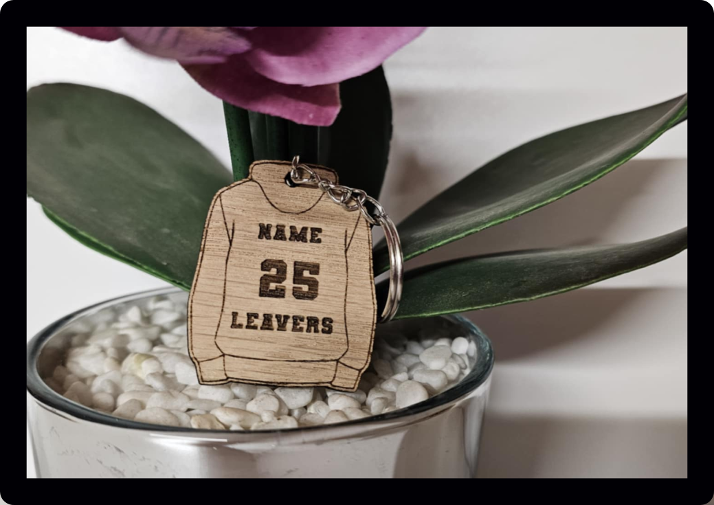 Personalised engraved wooden school leavers hoodie keyring