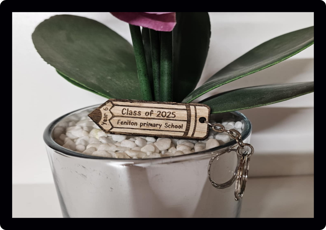 Personalised engraved wooden school leavers keyring