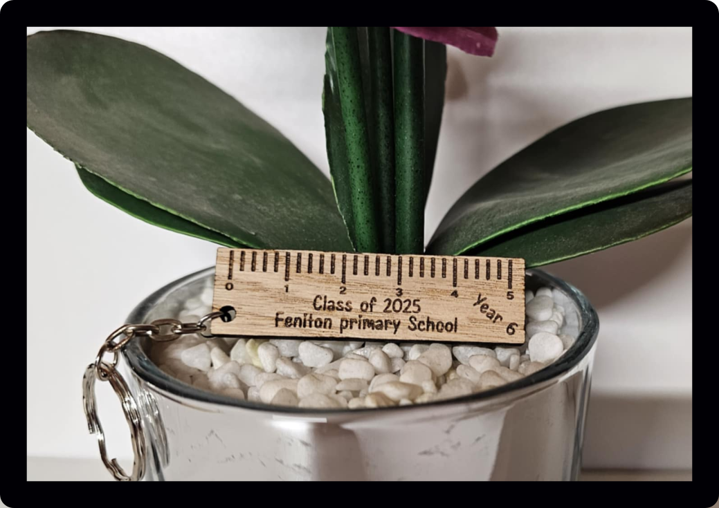 Personalised engraved wooden school leavers keyring