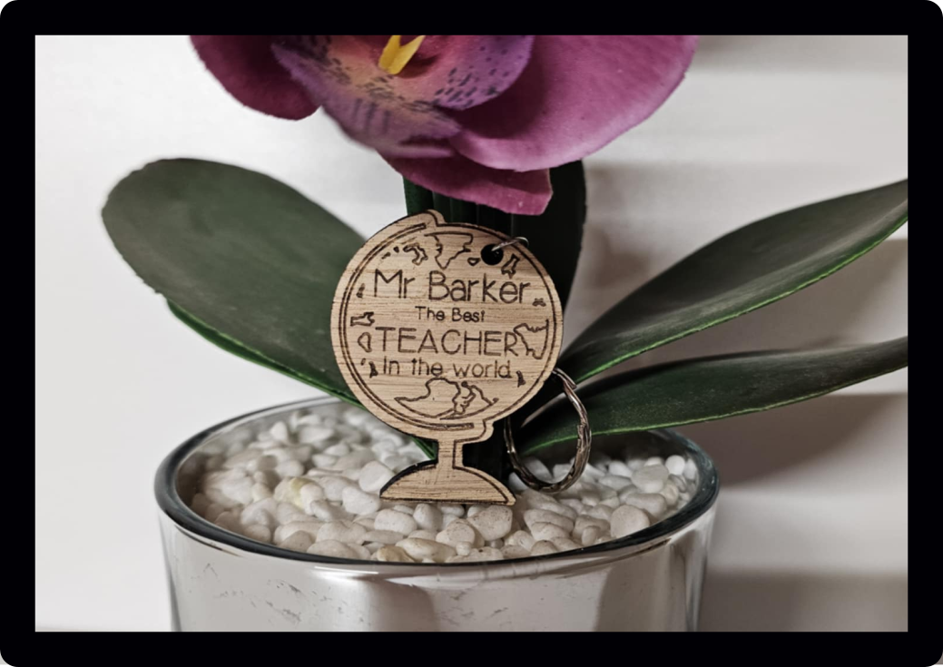 Personalised engraved wooden school leavers keyring