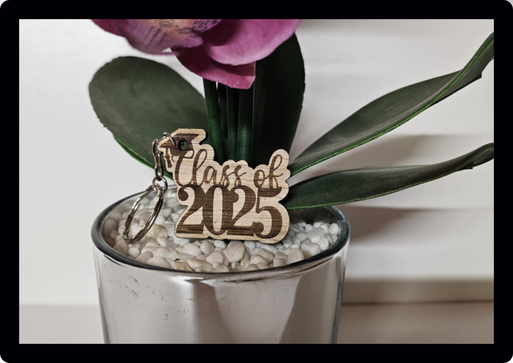 Personalised engraved wooden school leavers keyring