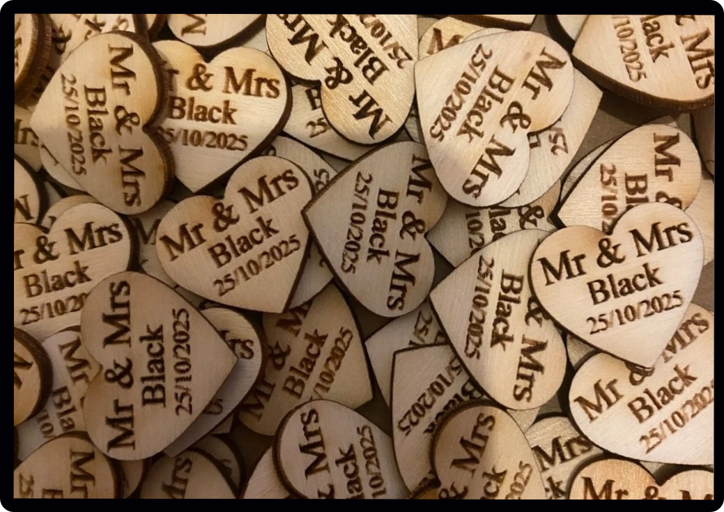 Set of Personalised Rustic Wooden Heart Wedding Favours Decorations