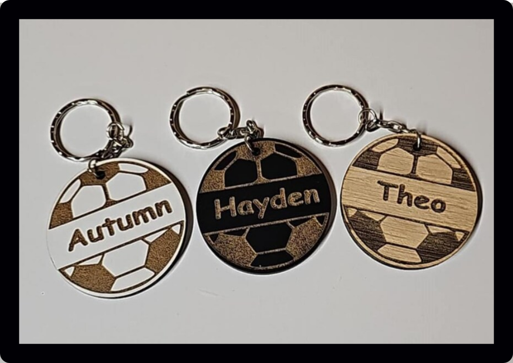 Personalised engraved wooden football keyring